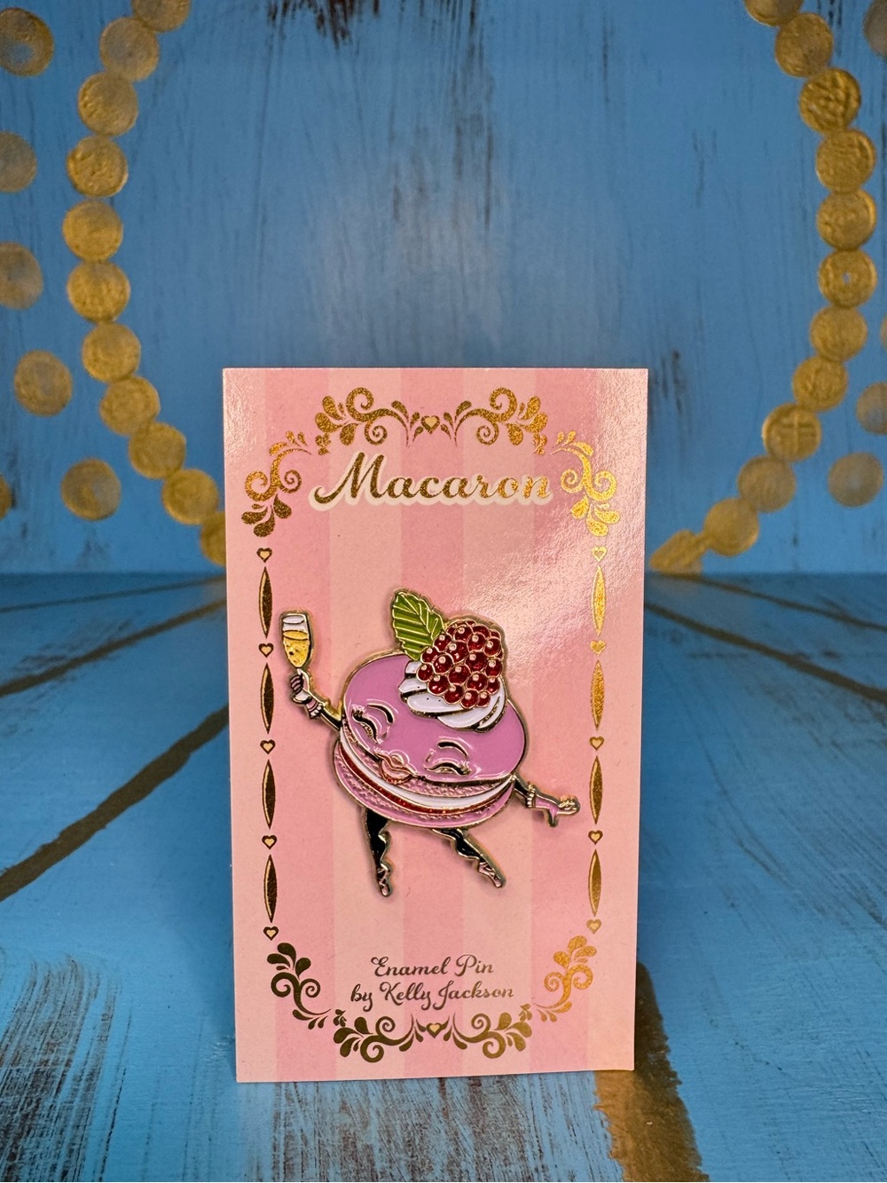Festive Macaron Enamel Pin by Kelly Jackson